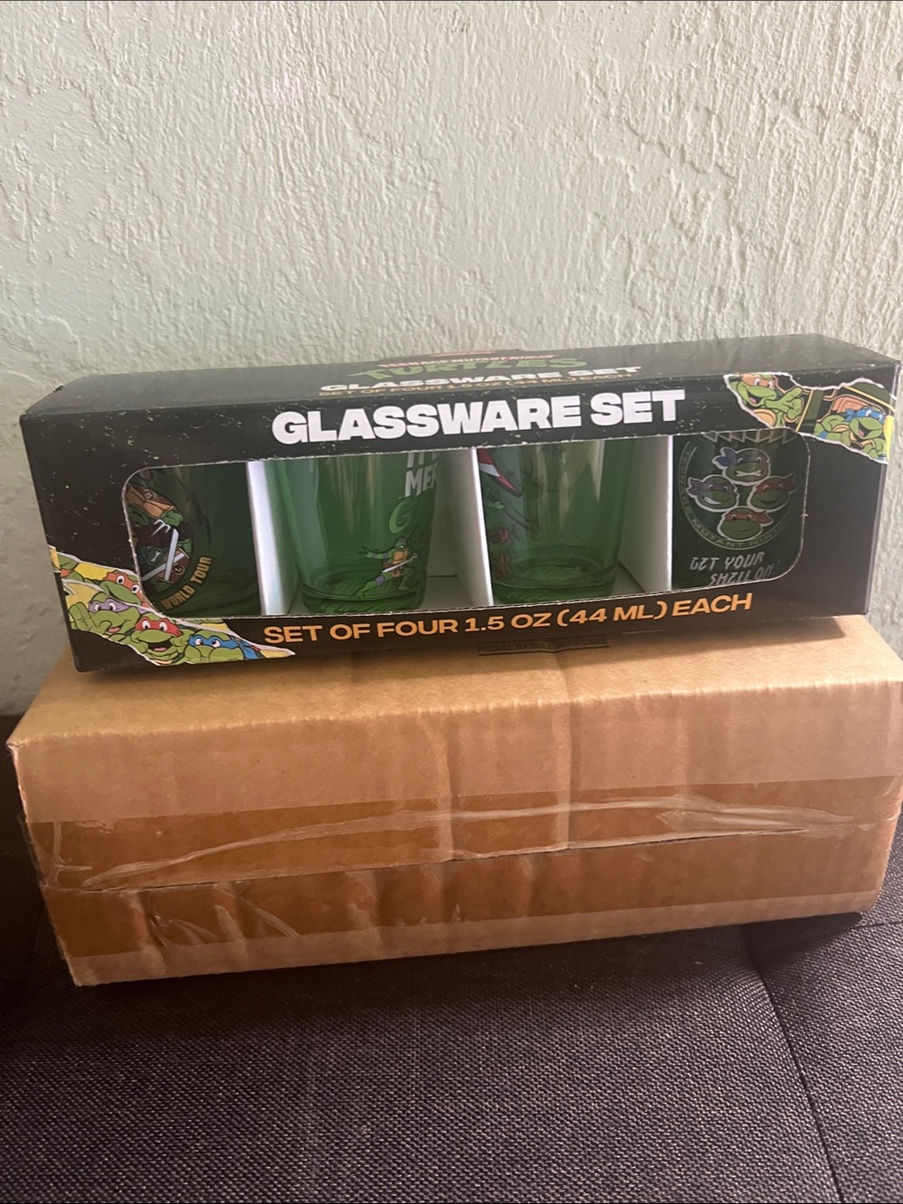 #2578**Green Glassware Shot Glass Set - Turtle Design - Unbranded